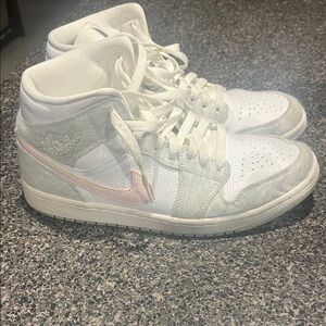 Nike Air Jordan Women's Mid-Top Sneakers - White with Light Pink Swoosh size 10